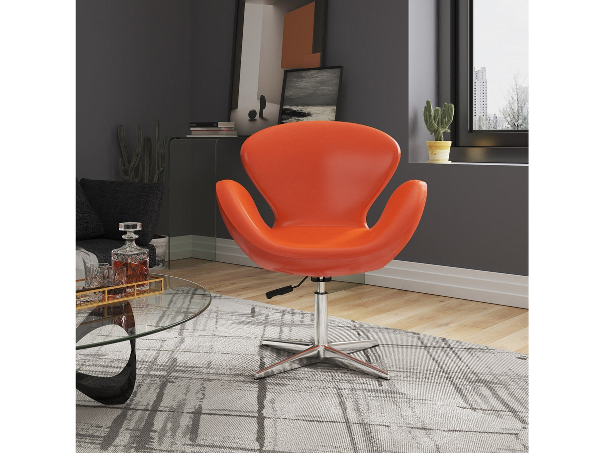Raspberry Faux Leather Adjustable Swivel Chair in Tangerine and Polished Chrome (set of 2) by Manhattan Comfort at Eve Furniture