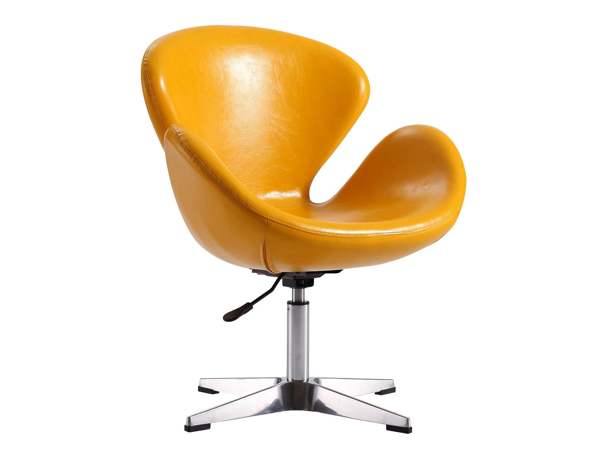 Raspberry Faux Leather Adjustable Swivel Chair in Yellow and Polished Chrome by Manhattan Comfort at Eve Furniture