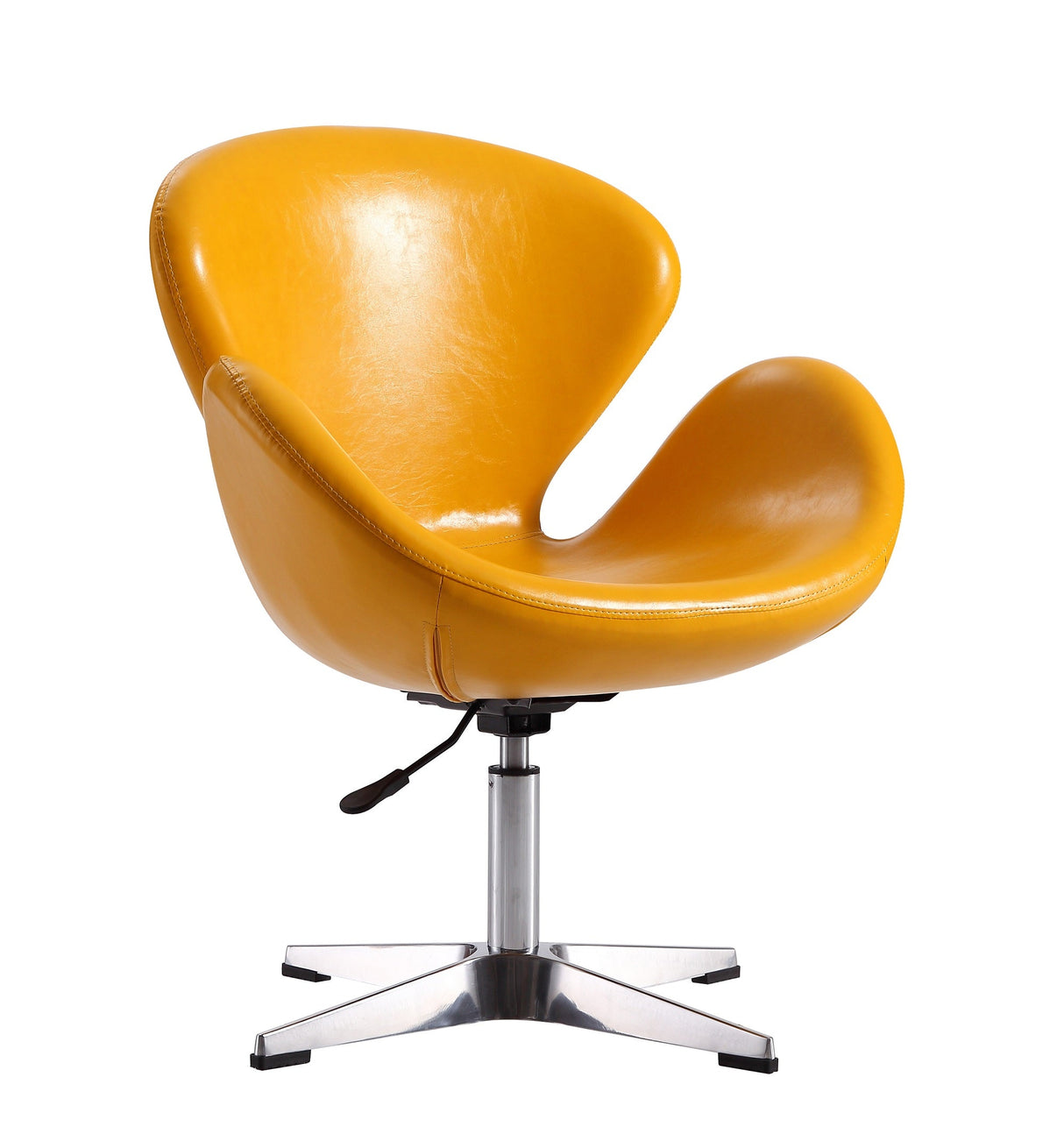 Raspberry Faux Leather Adjustable Swivel Chair in Yellow and Polished Chrome (set of 2) by Manhattan Comfort at Eve Furniture