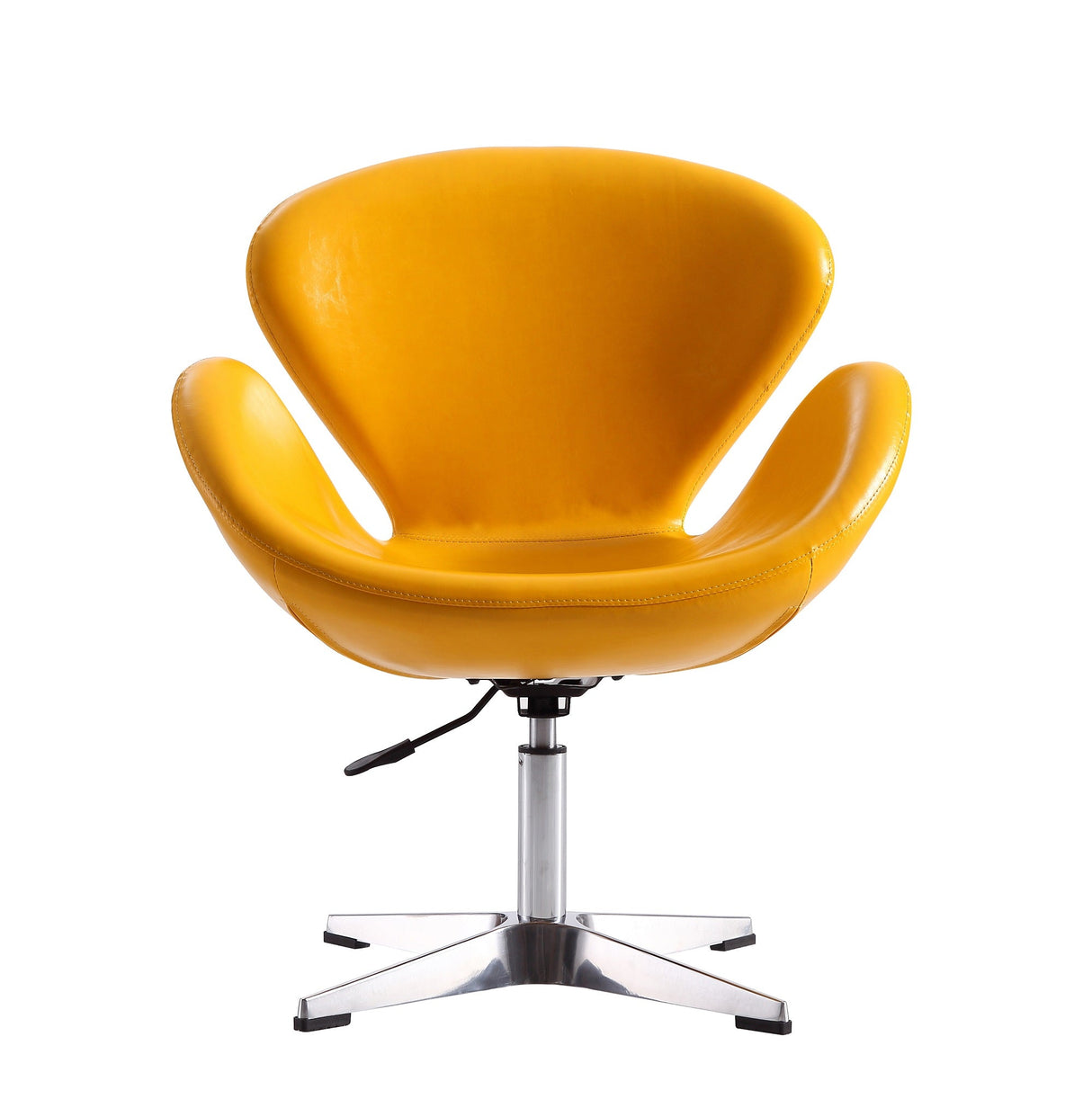 Raspberry Faux Leather Adjustable Swivel Chair in Yellow and Polished Chrome (set of 2) by Manhattan Comfort at Eve Furniture