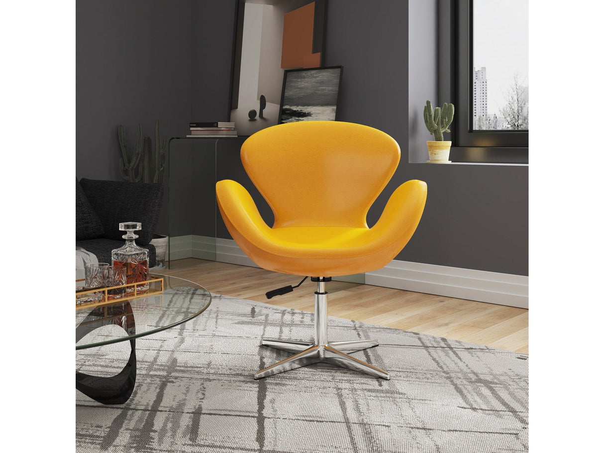 Raspberry Faux Leather Adjustable Swivel Chair in Yellow and Polished Chrome (set of 2) by Manhattan Comfort at Eve Furniture