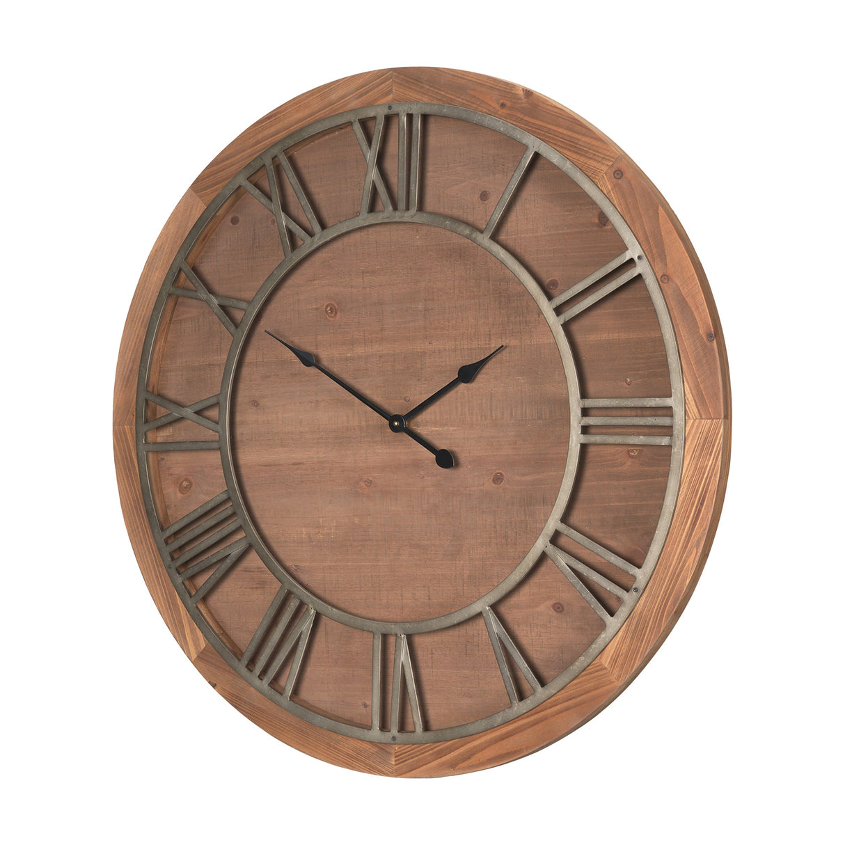Raul Medium Brown Wood W/ Silver Metal Wall Clock by Mercana at Eve Furniture