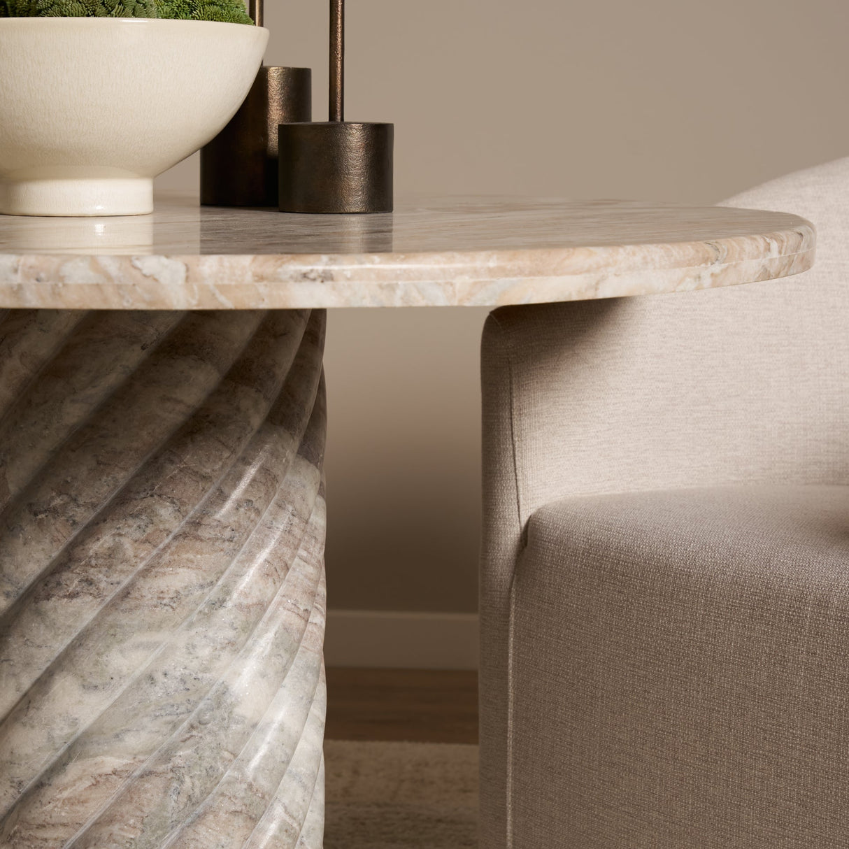 Ravello 42" Pink Marble Swirl Pedestal Base Round Dining Table by Mercana at Eve Furniture