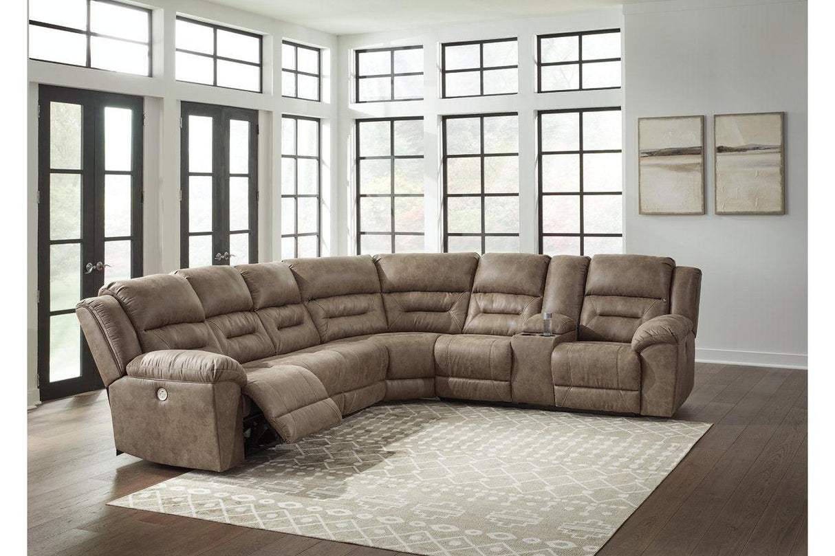 Ravenel Fossil 4-Piece Power Reclining Sectional by Ashley at Eve Furniture