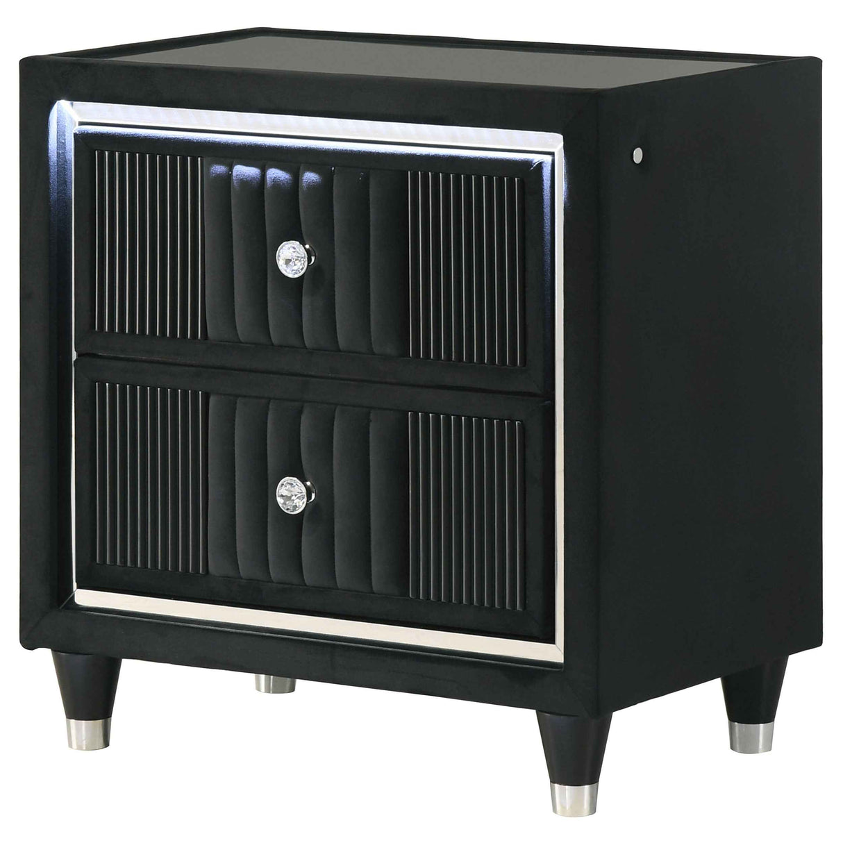 Ravenne Black 2-drawer Velvet Upholstered LED Nightstand with USB by Coaster at Eve Furniture