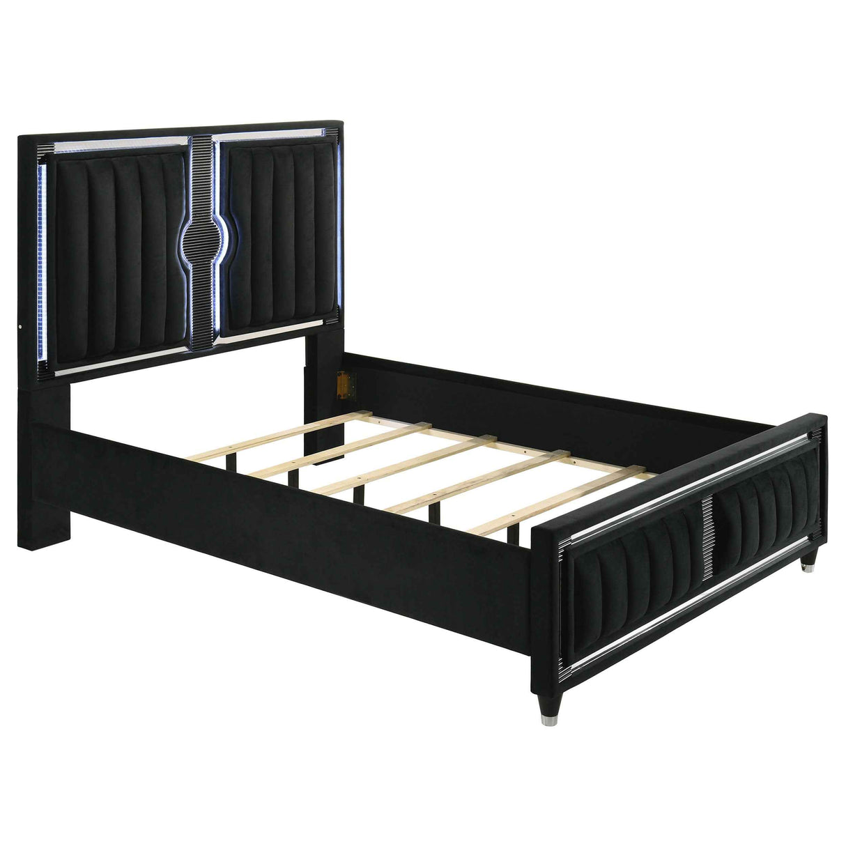 Ravenne Black 4-piece Velvet Upholstered Queen LED Bedroom Set by Coaster at Eve Furniture