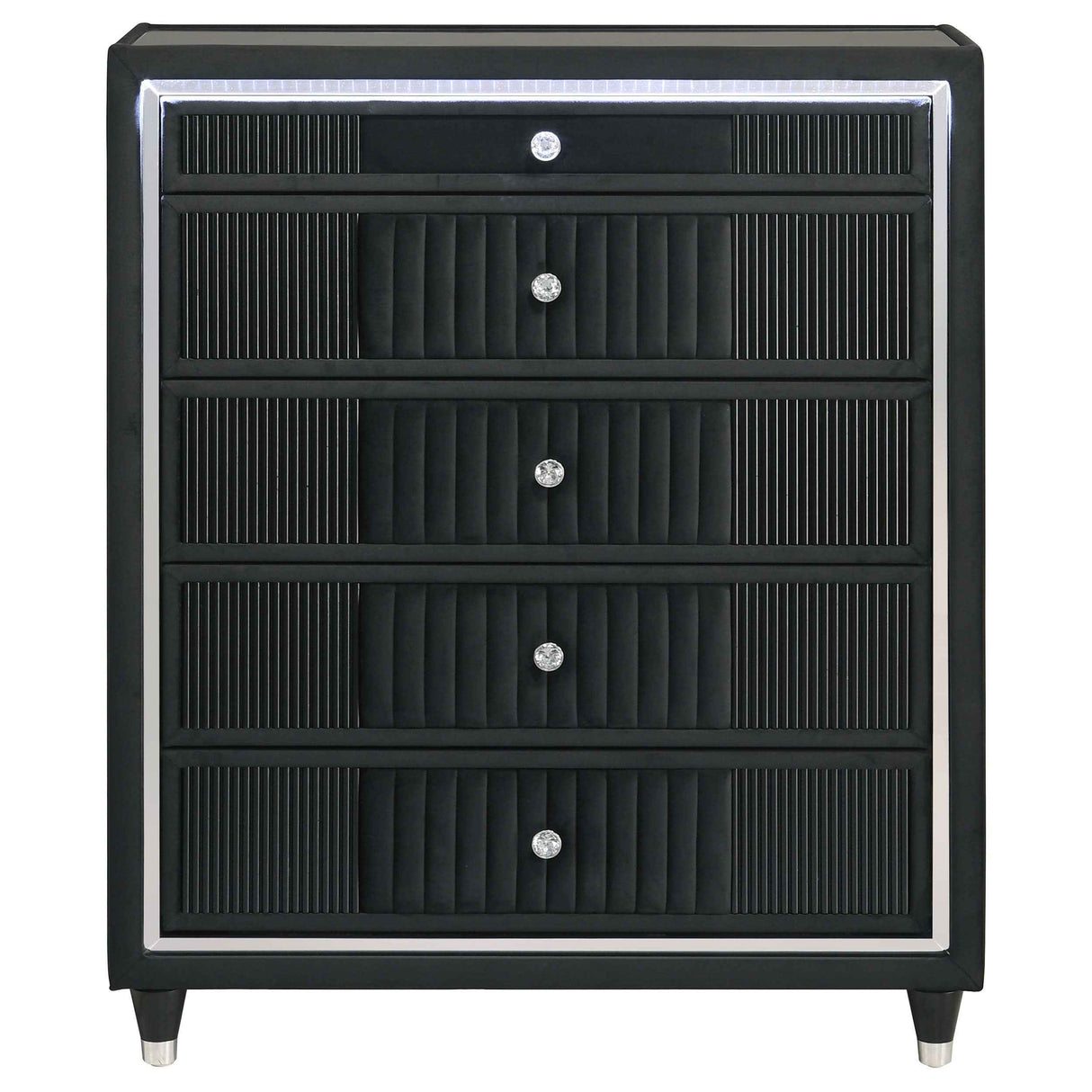 Ravenne Black 5-drawer Velvet Upholstered LED Chest of Drawers by Coaster at Eve Furniture