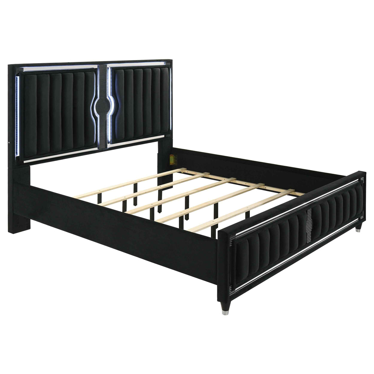 Ravenne Black 5-piece Velvet Upholstered Eastern King LED Bedroom Set by Coaster at Eve Furniture