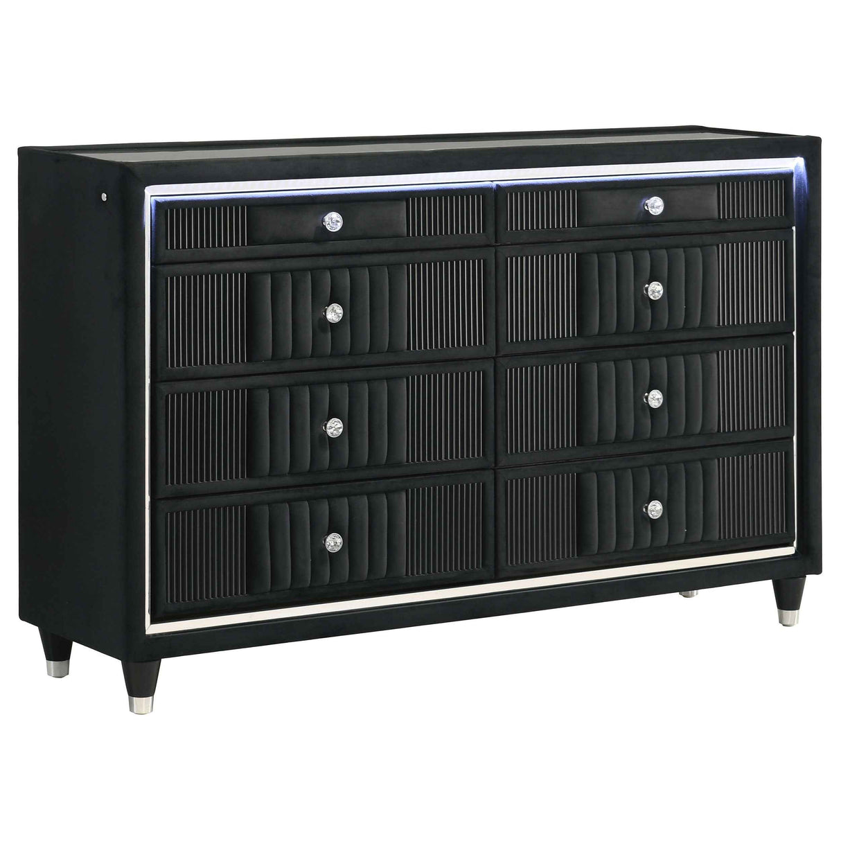 Ravenne Black 8-drawer Velvet Upholstered LED Dresser Cabinet by Coaster at Eve Furniture