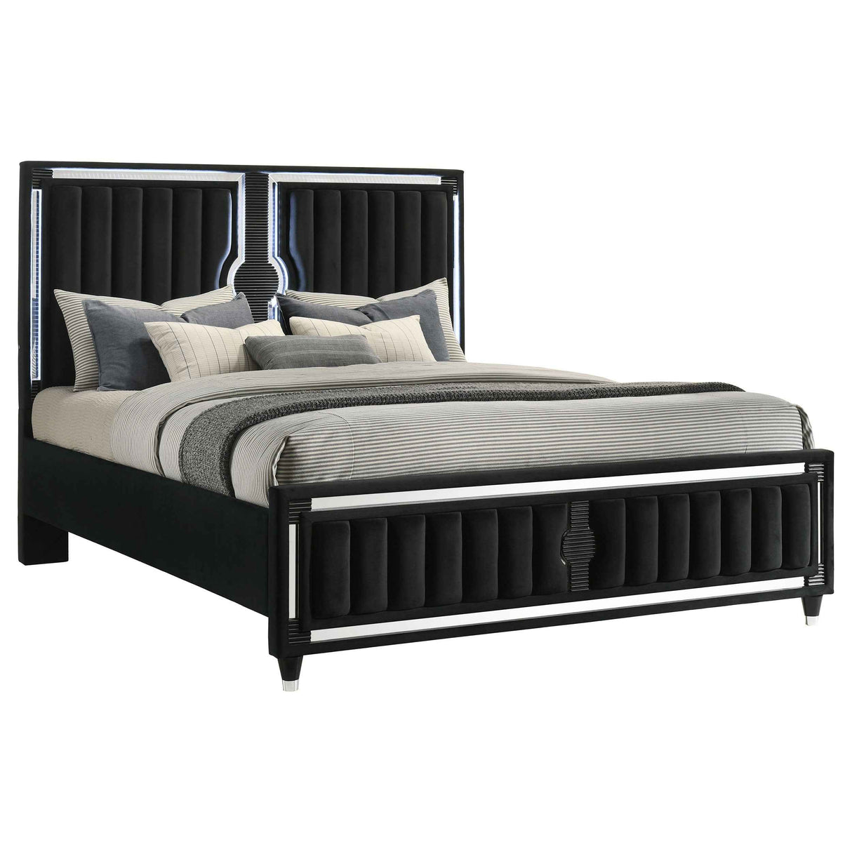 Ravenne Black Velvet Upholstered California King LED Panel Bed by Coaster at Eve Furniture