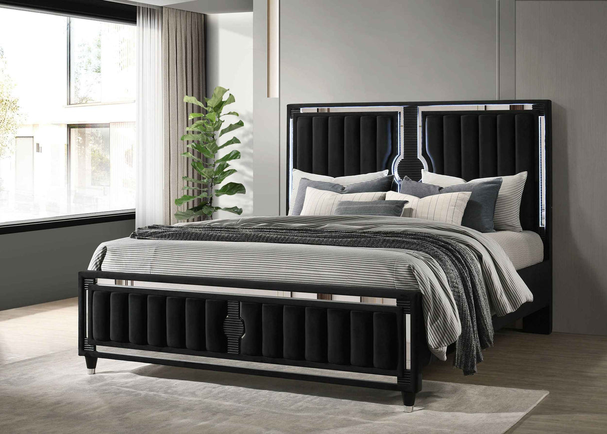 Ravenne Black Velvet Upholstered California King LED Panel Bed by Coaster at Eve Furniture