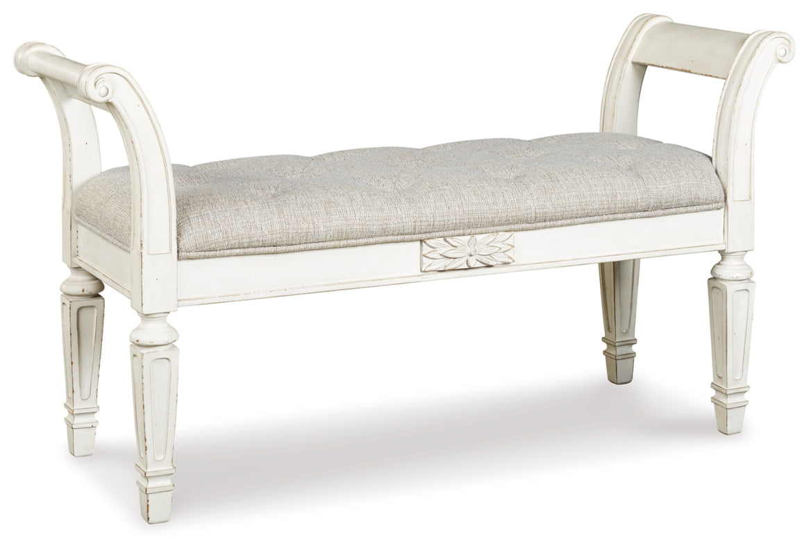 Realyn Antique White Accent Bench by Ashley at Eve Furniture