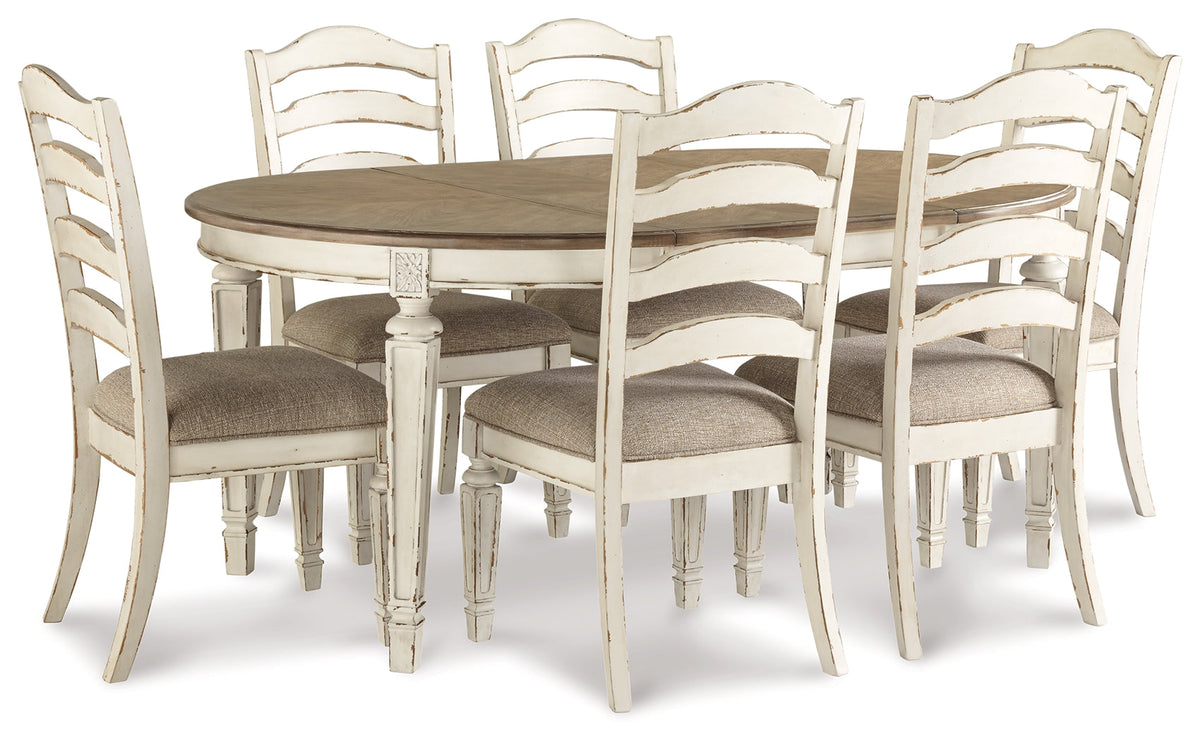 Realyn Chipped White 7-piece Oval/Round Dining Table Set by Ashley at Eve Furniture