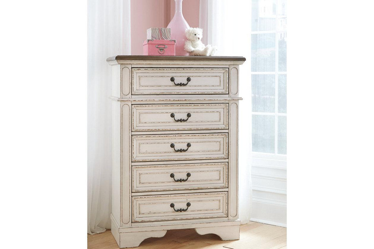 Realyn Chipped White Chest of Drawers by Ashley at Eve Furniture