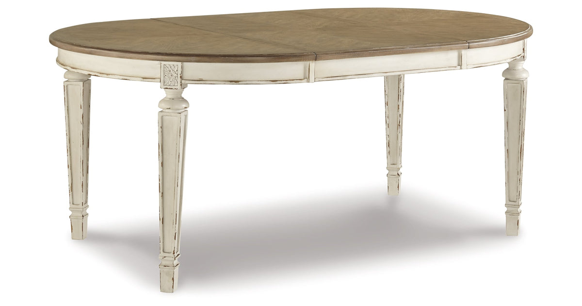 Realyn Chipped White Dining Table and 8 Ribbon Back Chairs by Ashley at Eve Furniture