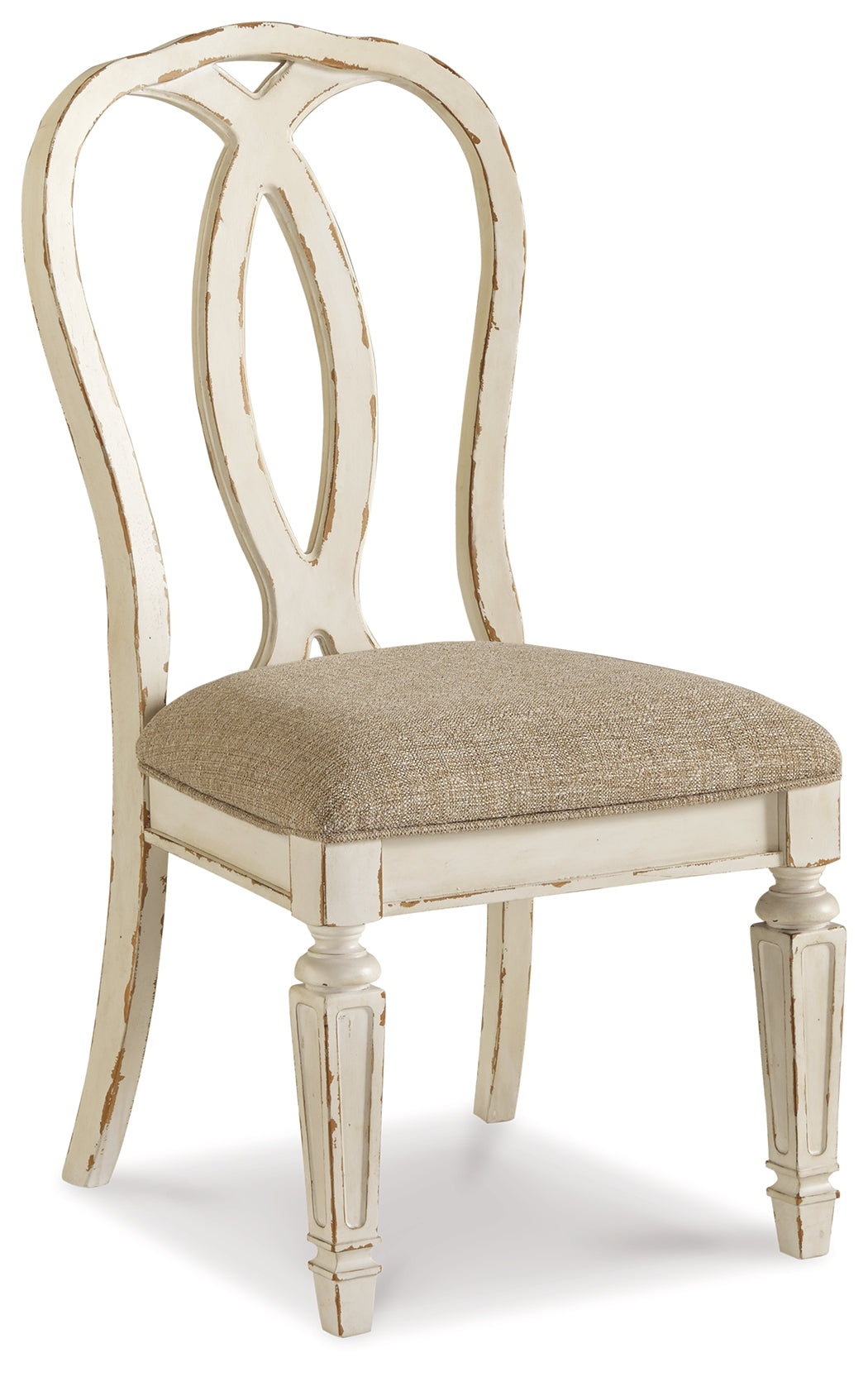 Realyn Chipped White Dining Table and 8 Ribbon Back Chairs by Ashley at Eve Furniture