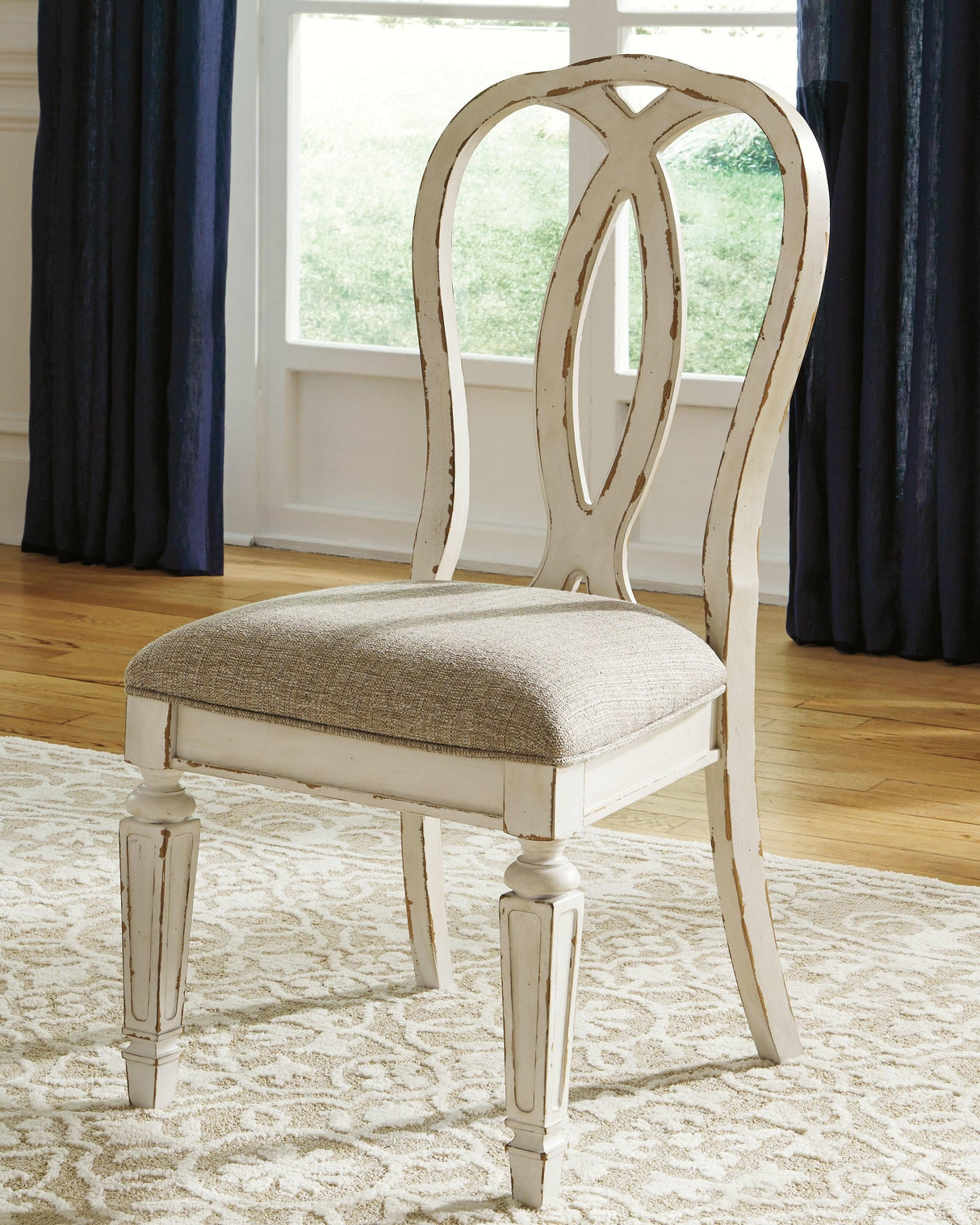 Realyn Chipped White Oval Dining Table and 6 Chairs with Server by Ashley at Eve Furniture