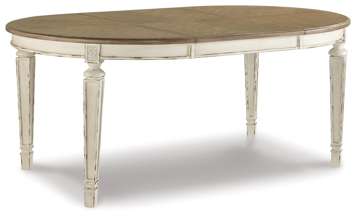 Realyn Chipped White Oval Dining Table and 6 Chairs with Server by Ashley at Eve Furniture