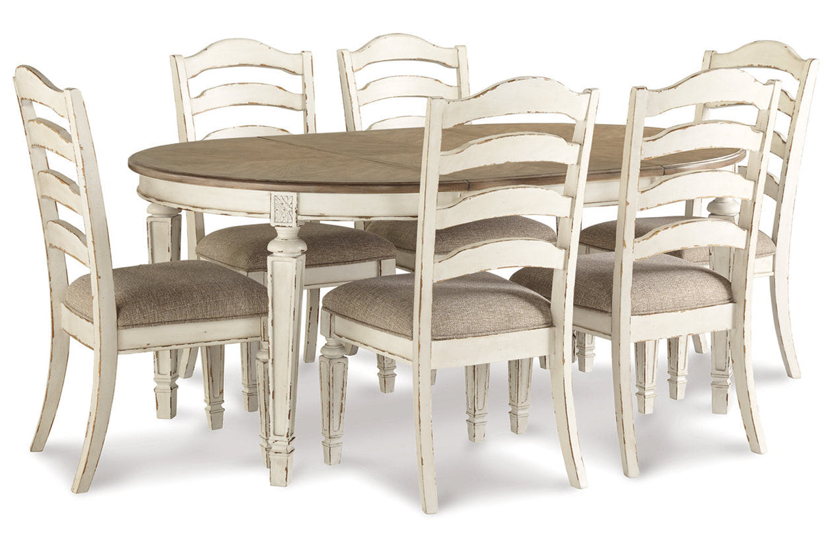 Realyn Chipped White Oval Dining Table and 6 Ladder Back Chairs by Ashley at Eve Furniture