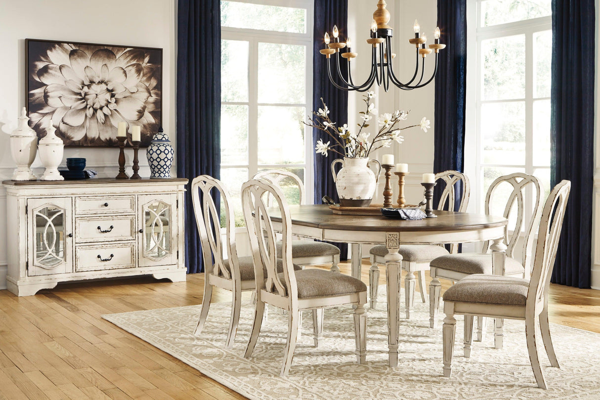 Realyn Chipped White Oval Extendable Round/Oval Ladder Dining Set by Ashley at Eve Furniture
