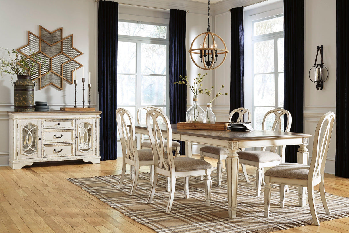 Realyn Chipped White Rectangular Extendable Ribbon Dining Set by Ashley at Eve Furniture