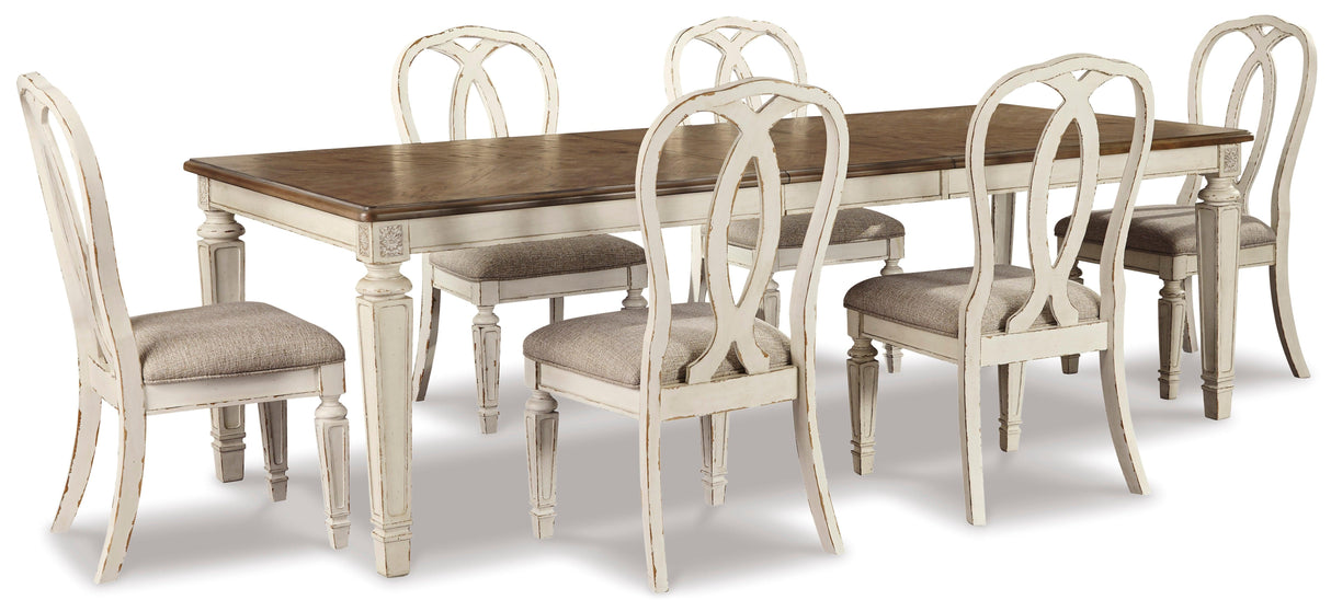 Realyn Chipped White Rectangular Extendable Ribbon Dining Set by Ashley at Eve Furniture