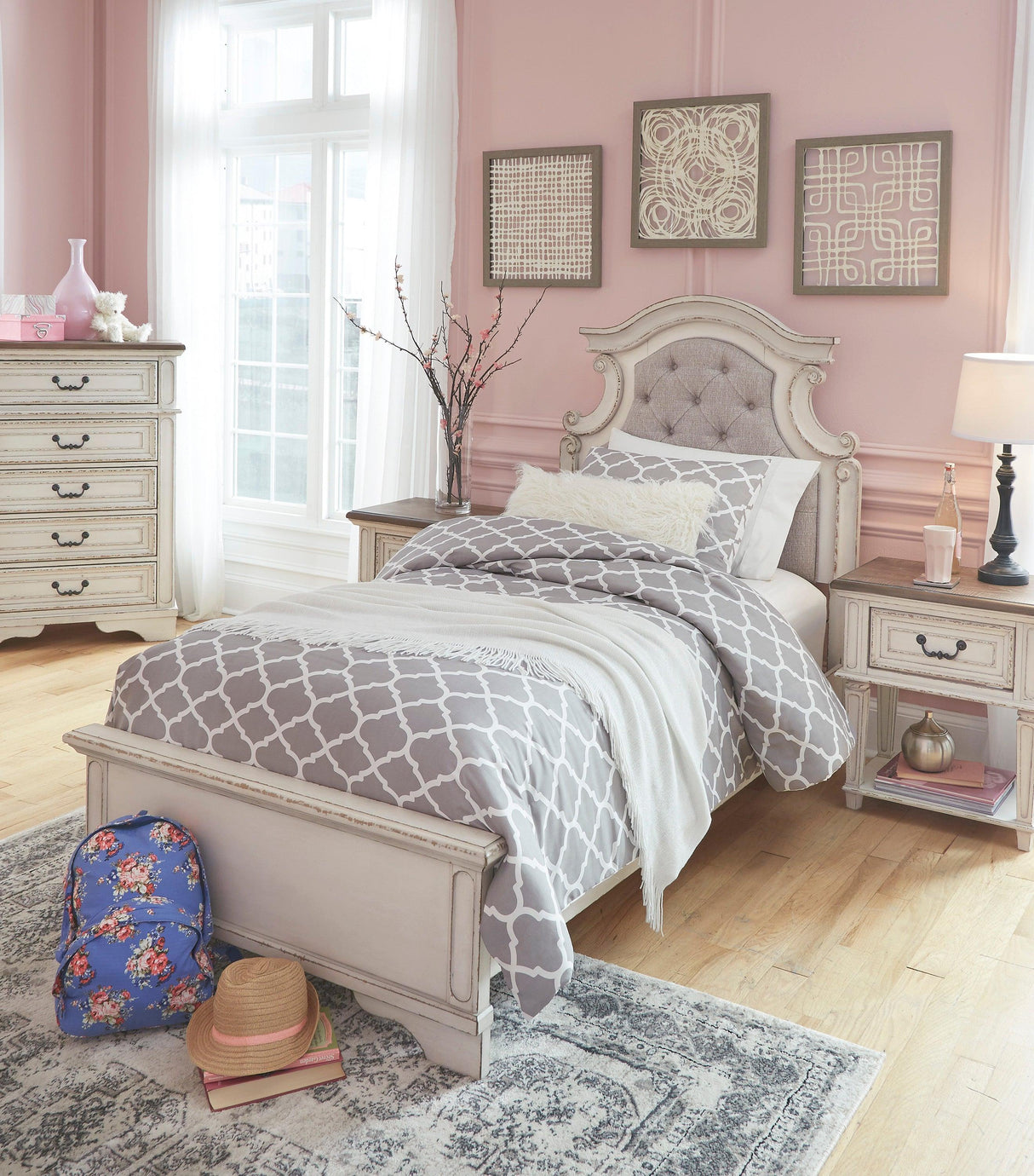 Realyn Chipped White Upholstered Panel Youth Bedroom Set by Ashley at Eve Furniture