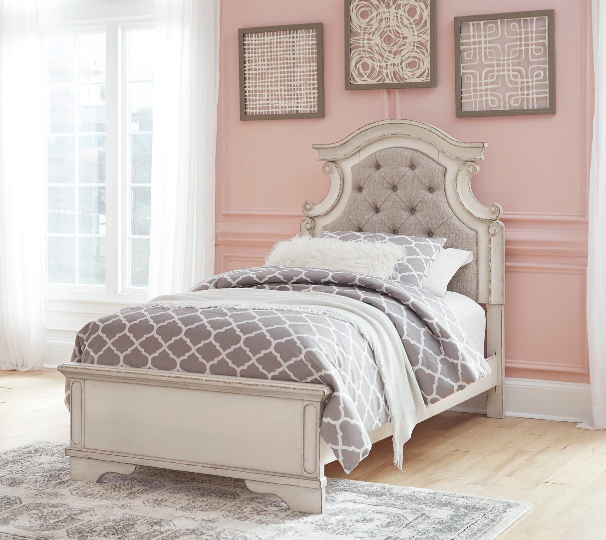 Realyn Chipped White Upholstered Panel Youth Bedroom Set by Ashley at Eve Furniture