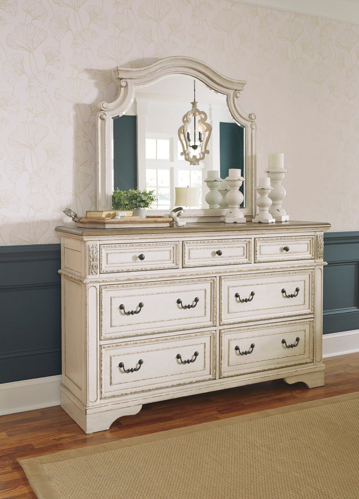 Realyn Chipped White Upholstered Storage Platform Bedroom Set with Footboard Bench by Ashley at Eve Furniture