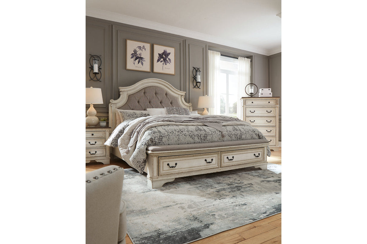 Realyn Two-tone King Upholstered Storage Platform Bed by Ashley at Eve Furniture