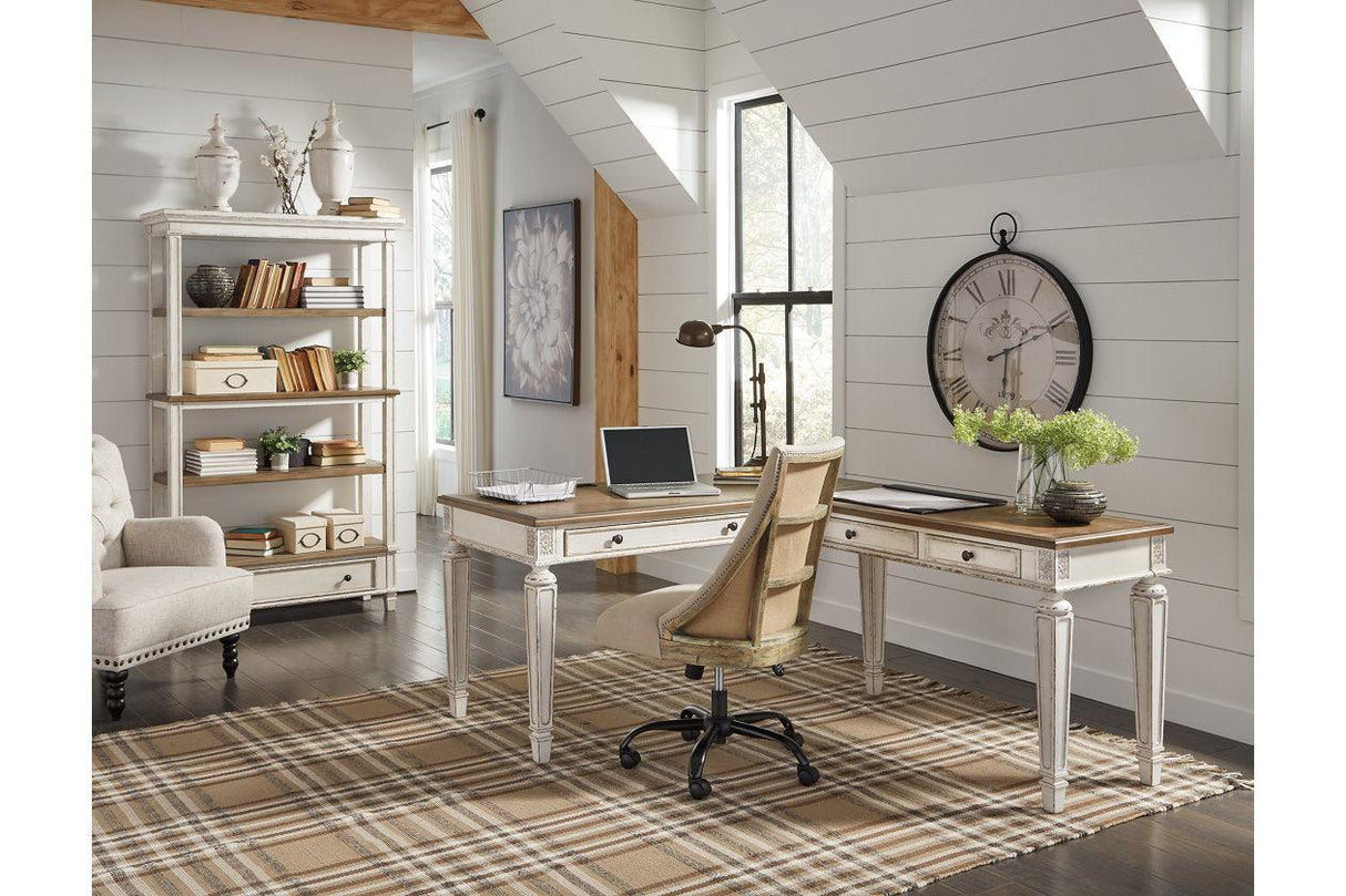 Realyn White/Brown 2-Piece Home Office Desk by Ashley at Eve Furniture