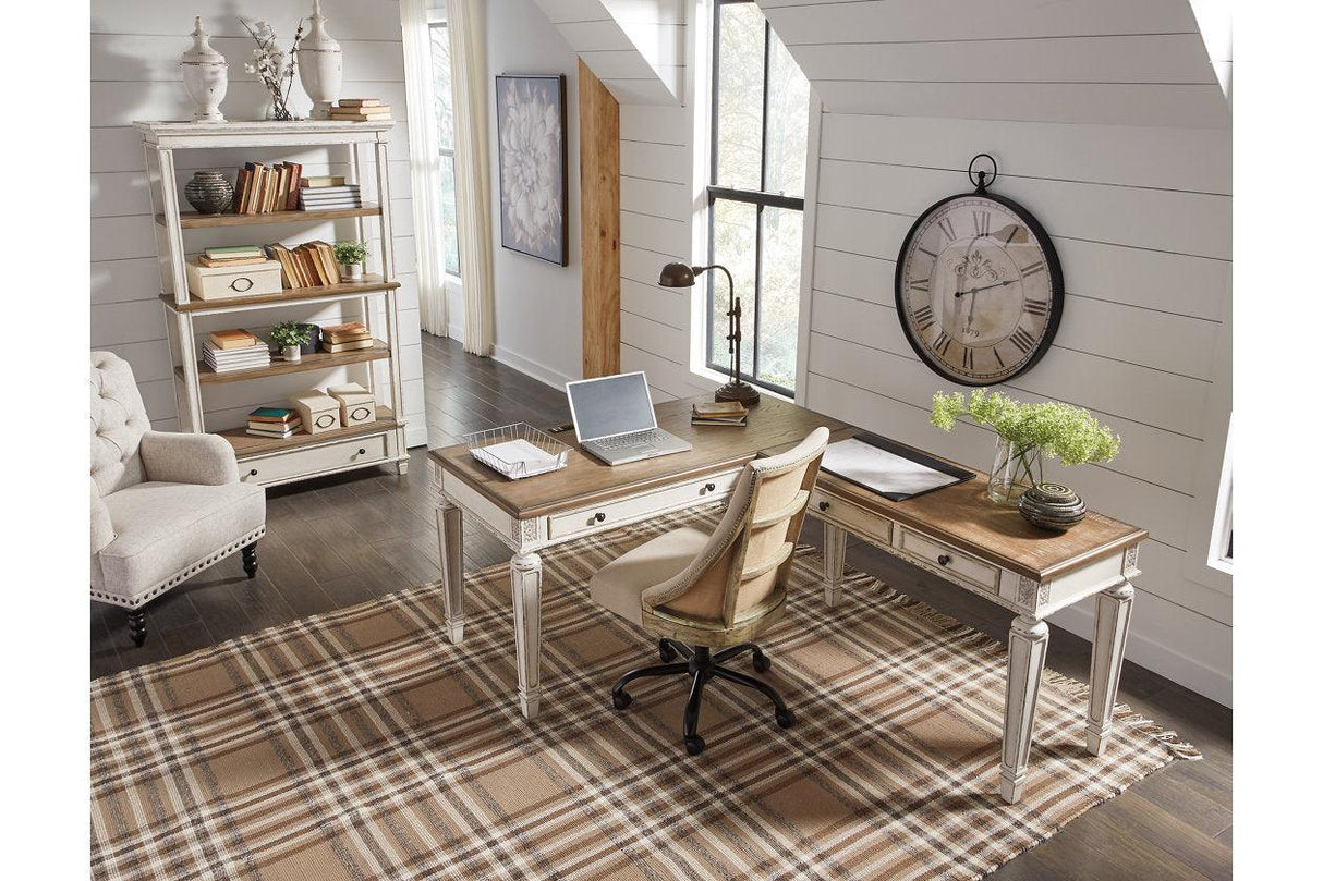 Realyn White/Brown 2-Piece Home Office Desk by Ashley at Eve Furniture