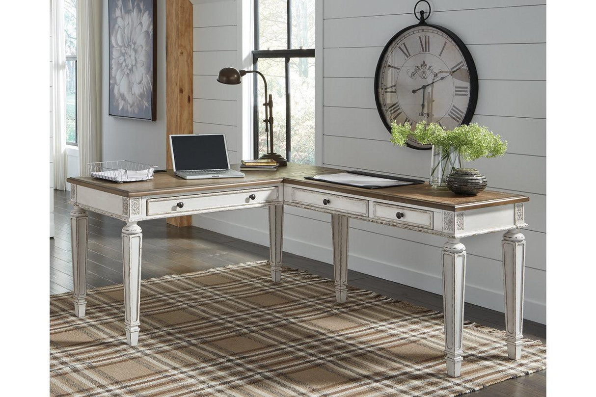 Realyn White/Brown 2-Piece Home Office Desk by Ashley at Eve Furniture