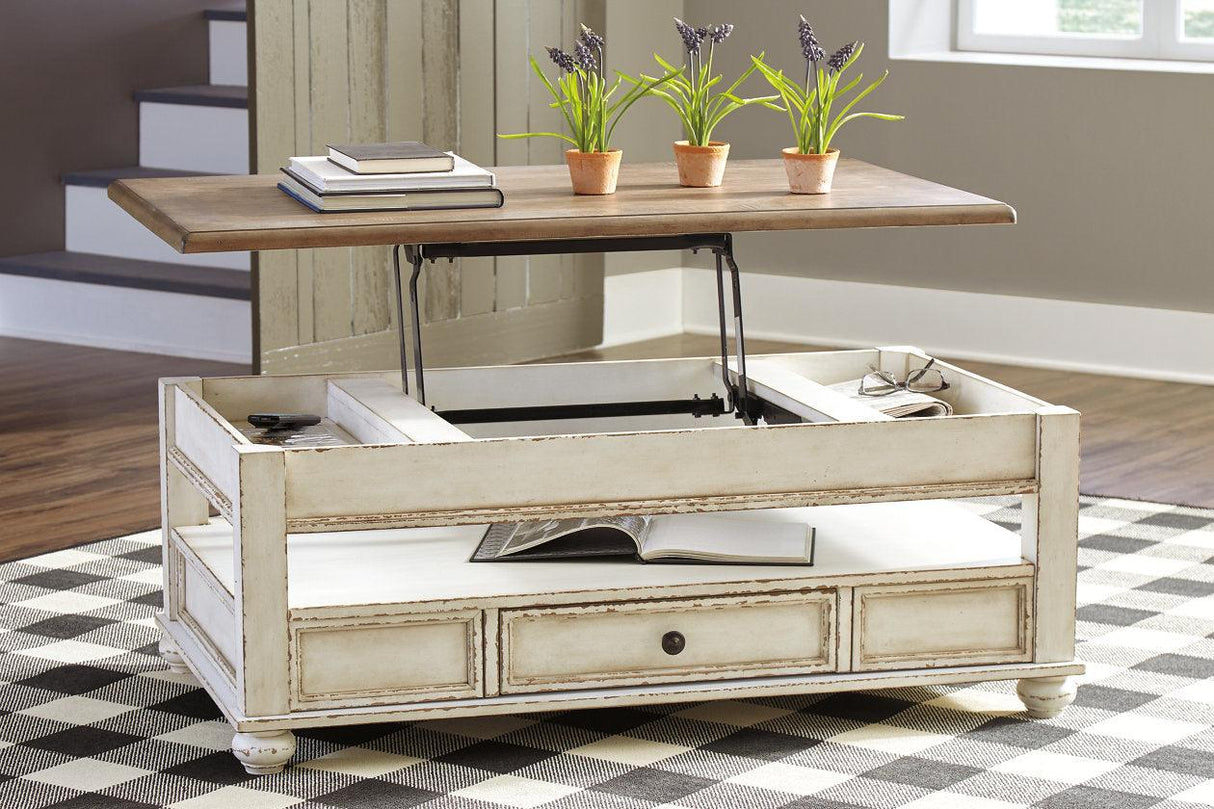 Realyn White/Brown Coffee Table with Lift Top by Ashley at Eve Furniture