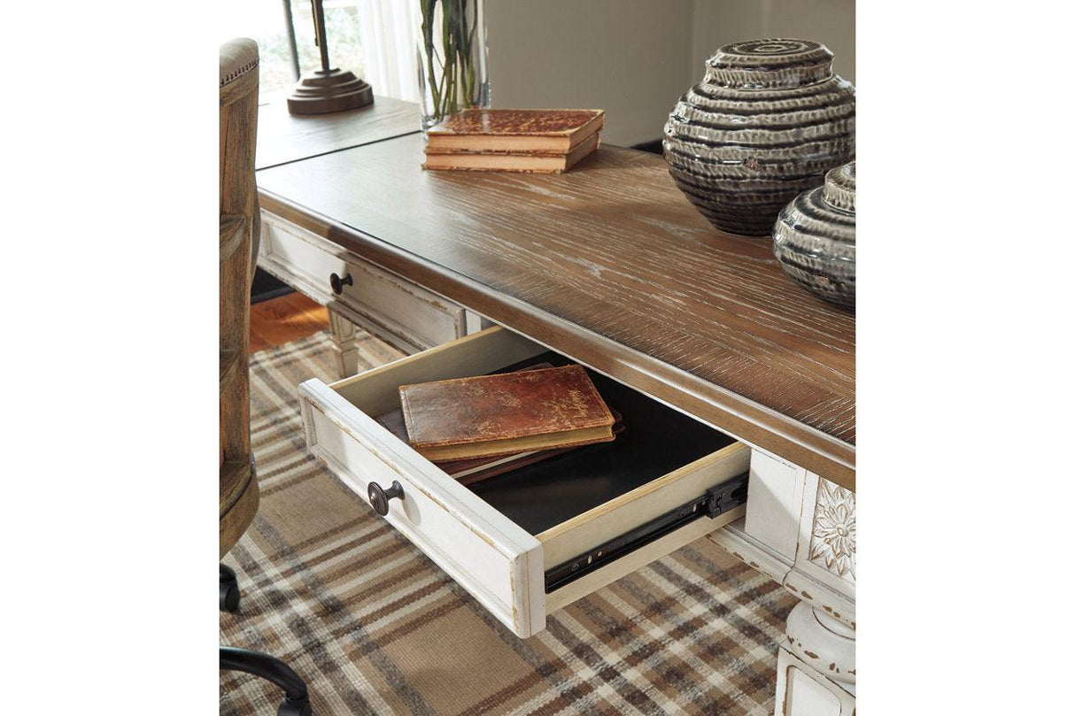 Realyn White/Brown Home Office Lift Top Desk by Ashley at Eve Furniture