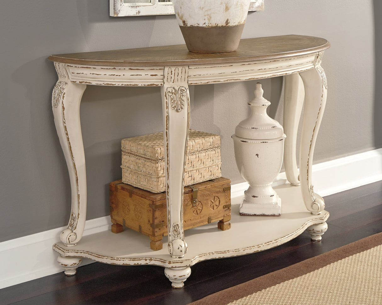 Realyn White/Brown Sofa Table by ASHLEY FURNITURE at Eve Furniture