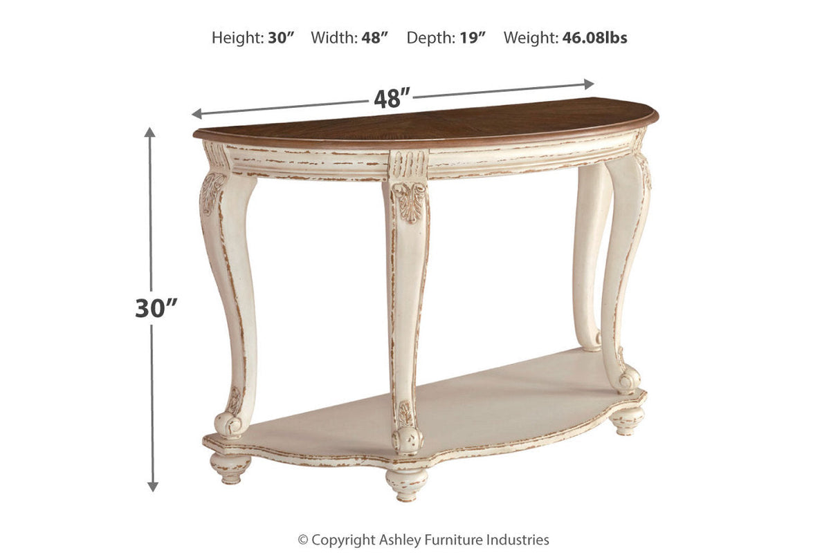 Realyn White/Brown Sofa Table by ASHLEY FURNITURE at Eve Furniture