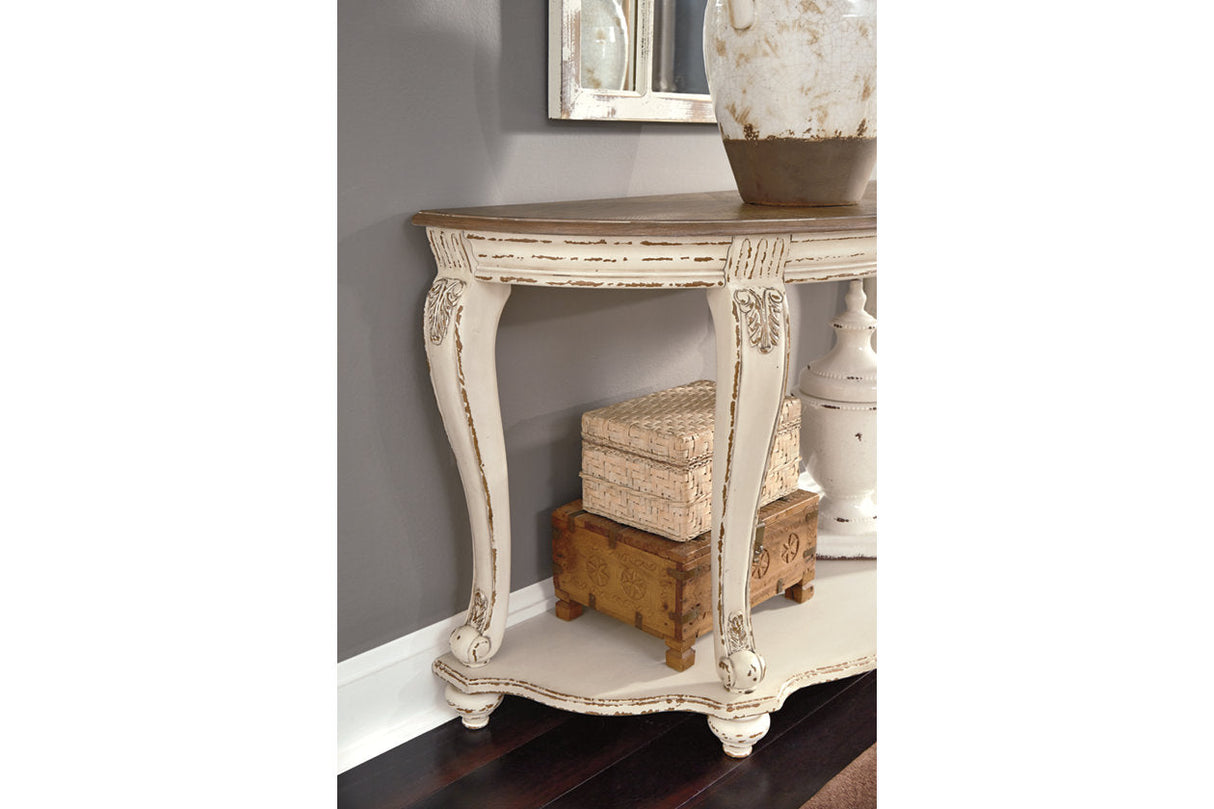 Realyn White/Brown Sofa Table by ASHLEY FURNITURE at Eve Furniture