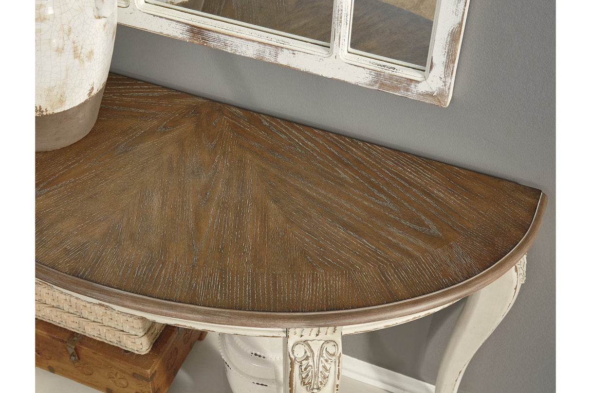Realyn White/Brown Sofa Table by ASHLEY FURNITURE at Eve Furniture