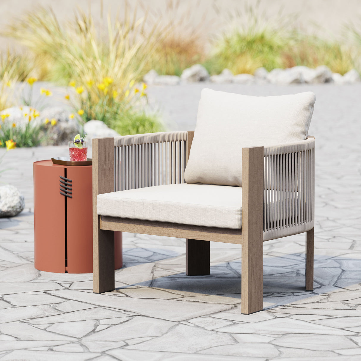 Rebel Beige Outdoor Accent Chair by Zuomod at Eve Furniture