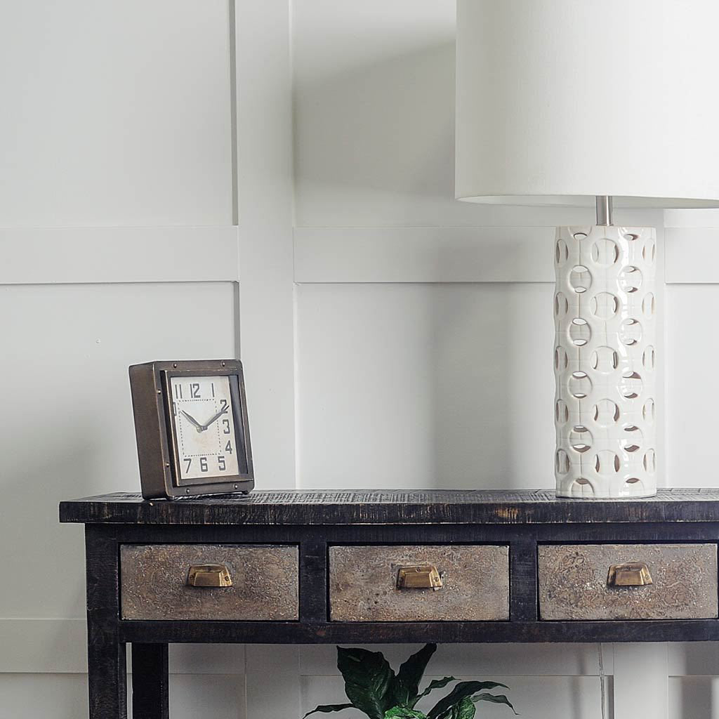 Redding Bronze Toned Metal Square Table Clock by Mercana at Eve Furniture