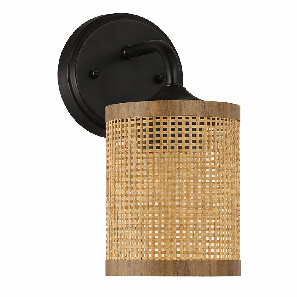 Reef 1-Light Rattan Wall Sconce with Black Metal Finish by Ashcroft Furniture at Eve Furniture