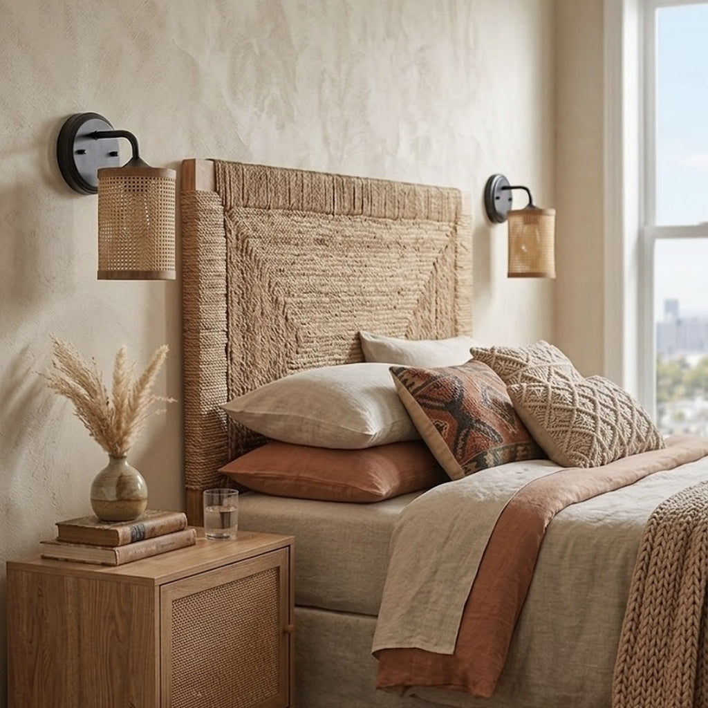 Reef 1-Light Rattan Wall Sconce with Black Metal Finish by Ashcroft Furniture at Eve Furniture
