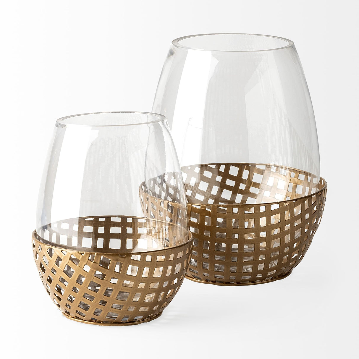 Reena II Large Gold Woven Metal Base Table Candle Holder by Mercana at Eve Furniture