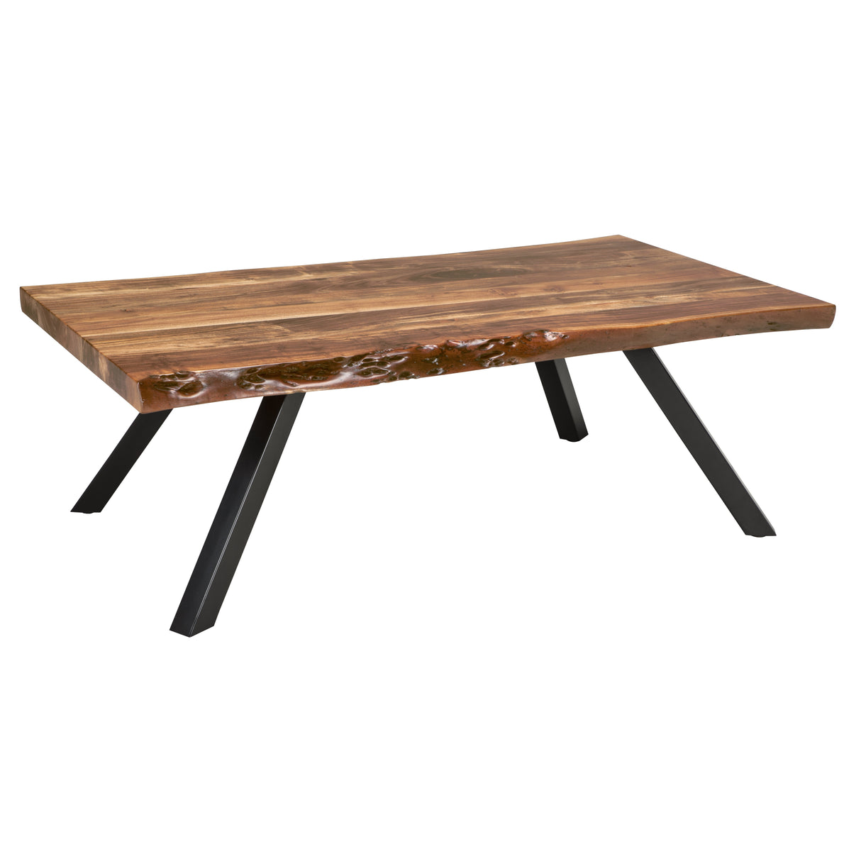 Reese Live Edge Solid Wood Metal Leg Coffee Table in Natural Acacia by Modus Furniture at Eve Furniture
