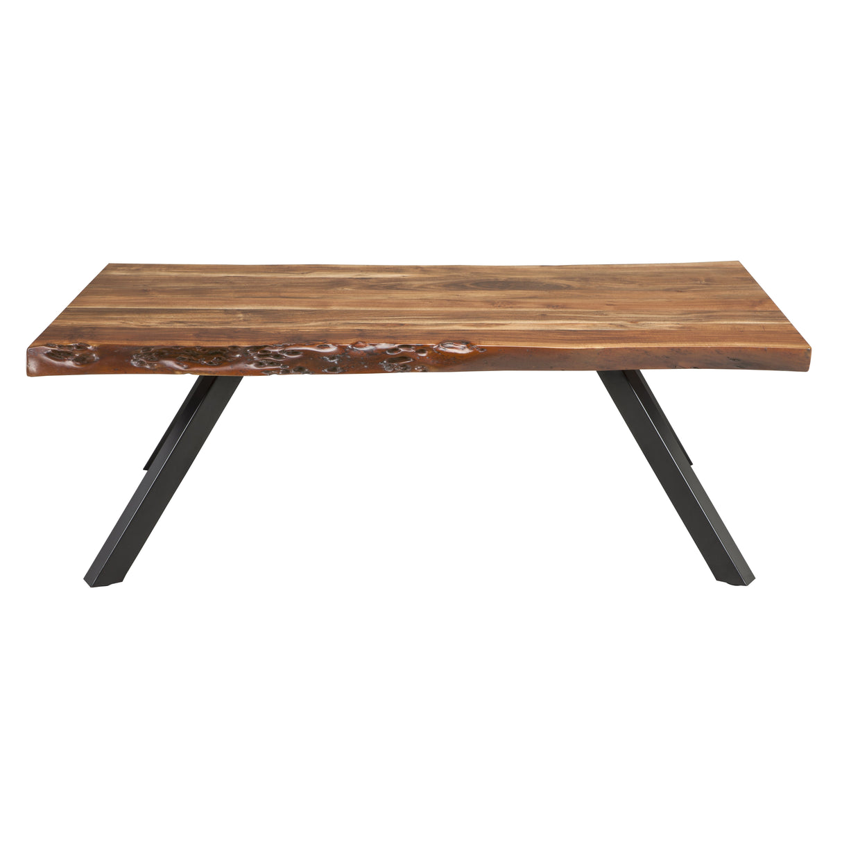 Reese Live Edge Solid Wood Metal Leg Coffee Table in Natural Acacia by Modus Furniture at Eve Furniture