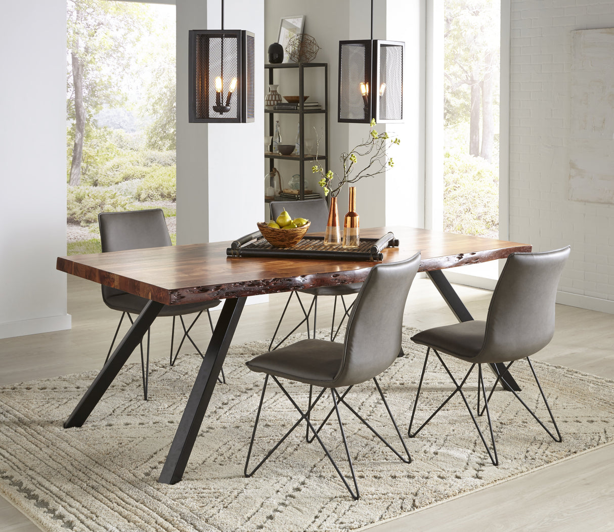 Reese Live Edge Solid Wood Metal Leg Dining Table in Natural Acacia by Modus Furniture at Eve Furniture
