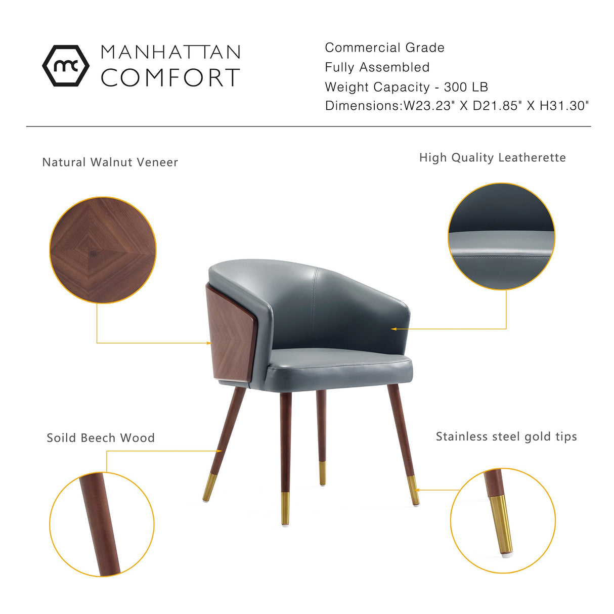 Reeva Dining Chair in Walnut and Graphite Grey (set of 2) by Manhattan Comfort at Eve Furniture
