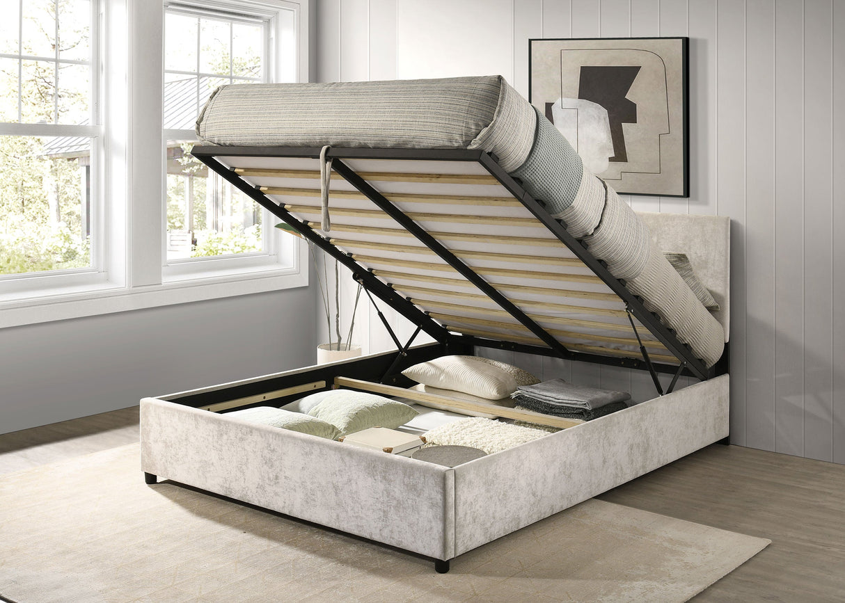 Reeves Beige Upholstered Queen Lift-top Storage Platform Bed by Coaster at Eve Furniture