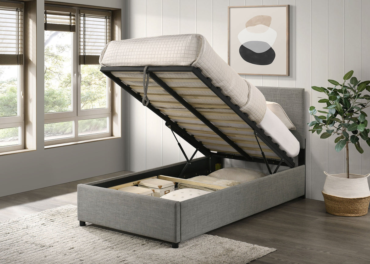 Reeves Grey Upholstered Twin Lift-top Storage Platform Bed by Coaster at Eve Furniture